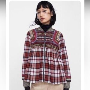 Zara flannel and beaded swing jacket